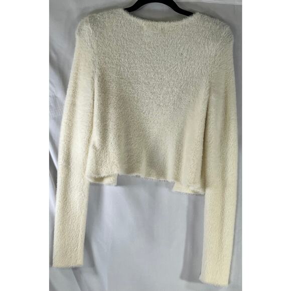 Aeropostale Super Soft Fuzzy Cream Cropped Open Cardigan Reg Size M - Picture 3 of 5